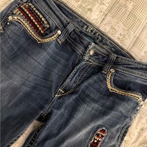 Ariat Women's Dark Blue Bootcut Jeans with Braided Trim and Red Accents